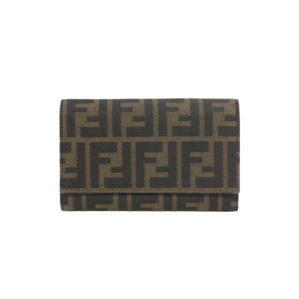 Fendi Womens Canvas Zucca Printed Tri Fold Wallet Brown 6.5"